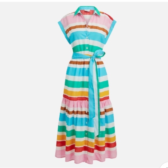 J.Crew Colorful Striped colorful Maxi Dress with Belt size 0 - Picture 1 of 3
